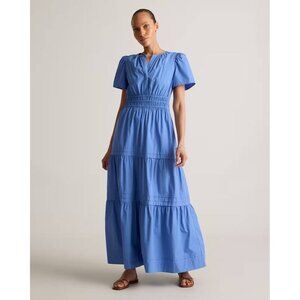 Quince 100% Organic Cotton Poplin Tiered Maxi Dress in Blue Size XL